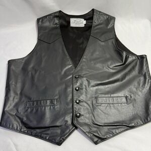 Vintage Lariat Black Leather‎ Motorcycle Biker Vest Made in USA Size 50